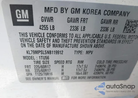 2022 Chevrolet Trailblazer Fwd Lt from USA, damaged, VIN KL79MPSL5NB119912